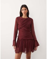 ASOS - Long Sleeved Drape Frill Mini Dress - Lyst