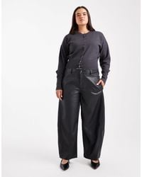 ASOS - Curve Faux Leather Barrel Leg Pants With Seam Detail - Lyst