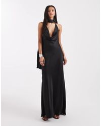 ASOS - Satin Scarf Cowl Neck Maxi Dress - Lyst