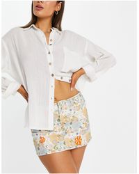 TOPSHOP - Retro Floral Embroidered Cotton Blend Denim Skirt - Lyst