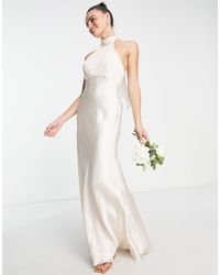 ASOS - Bridesmaid Soft Pleated Halter Maxi Dress With Satin Skirt - Lyst