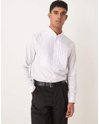 ASOS - Camicia Elegante Regular Fit Bianca Con Pettorina A Pieghe E Collo Diplomatico - Lyst