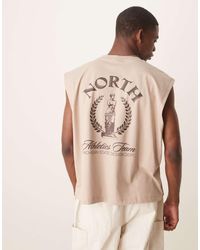 ASOS - Top Senza Maniche Squadrato Oversize Color Pietra Con Stampa Sul Davanti E Sul Retro - Lyst