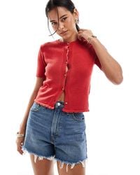 ASOS - Scallop Trim Short Sleeve Cardigan With Gold Buttons - Lyst