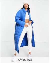 ASOS Asos Design Tall Quilted Longline Puffer Coat - Blue
