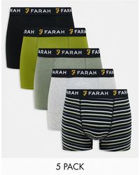 Farah - Confezione da 5 paia di boxer neri, kaki mélange, grigio mélange, verde muschio e righe - Lyst