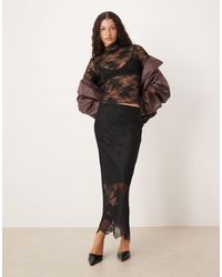 Gina Tricot - Midi Skirt With Lace Insert - Lyst