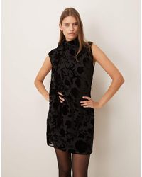 Mango - High Neck Sleeveless Mini Dress With Jacquard Floral Detail - Lyst