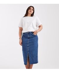 Vero Moda - Split Front Denim Midi Skirt - Lyst