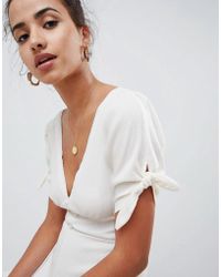 ASOS Tea Playsuit With Lace Trims In Slouchy Rib - White