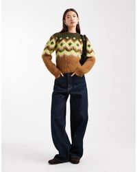 ASOS - Power Shoulder Fairisle Brushed Jumper - Lyst