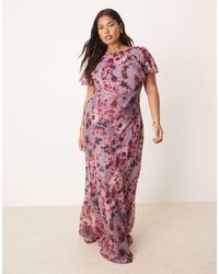ASOS - Asos design curve - robe longue à manches volantées et col montant avec imprimé floral vintage - Lyst