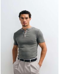 ASOS - Muscle Fit T-shirt With Contrast Placket Henley Neck - Lyst