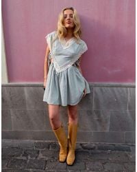 Daisy Street - X Emma Jean Floaty Mini Dress With Lace Trims And Side Cut Outs - Lyst