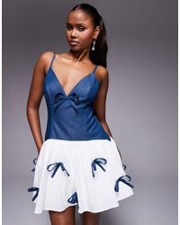 ASOS - Chambray Mini Dress With Bow Detail And Contrast Poplin Skirt - Lyst