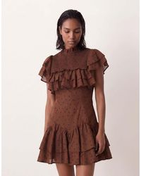 ASOS - High Neck Ruffle Mini Dress With Shirring - Lyst