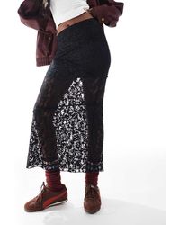 ASOS - Falda Larga Negra De Encaje Con Detalle De Costura Y Forro Corto De - Lyst
