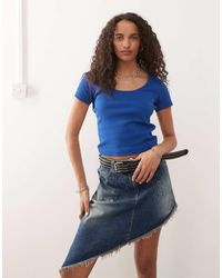 Collusion - Top A Maniche Corte Blu Cobalto A Coste Con Scollo Squadrato - Lyst