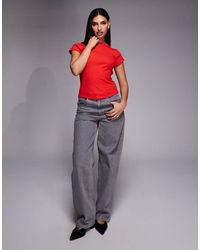 River Island - Fitted Ribbed T-shirt - Lyst