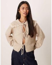 Glamorous - Tie Front Ruffle Collar Cardigan - Lyst