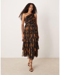 ANAYA - Floral One Shoulder Tiered Midi Dress - Lyst