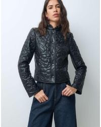 Miss Selfridge - Leather Look Floral Quilt Jacket With Frill Collar - Lyst
