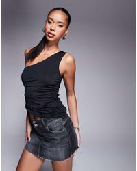ASOS - Slinky Ruched Side Asymmetric Hem One Shoulder Top - Lyst