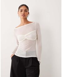 ASOS - Knit-look Semi Sheer Long Sleeve Top With Ruched Bust Overlay - Lyst