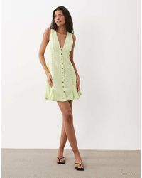 ASOS - V-neck Mini Button Down Mini Dress With Lace Trims And Godets - Lyst
