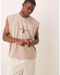 ASOS - Top Senza Maniche Squadrato Oversize Color Pietra Con Stampa Sul Davanti E Sul Retro - Lyst