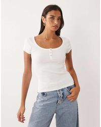 ASOS - Ribbed Scoop Neck Henley Baby Tee - Lyst