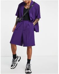 ASOS Soft Tailored Pleated Wide Leg Bermuda Suit Shorts - Purple