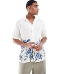 Abercrombie & Fitch - Blue Floral Print Linen Blend Short Sleeve Shirt - Lyst