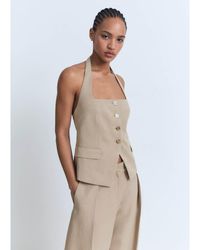 Mango - Chaleco De Sastre Color Piedra Con Cuello Halter De Mezcla De Algodón De (Parte De Un Conjunto)-Neutro - Lyst