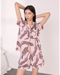 Chelsea Peers - Cotton Lino Cut Leopard Print Short Pyjama Set - Lyst