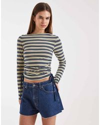 ASOS - Ruched Detail Tie Side Boat Neck Long Sleeve Top - Lyst