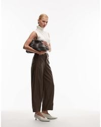 ASOS - Faux Leather Barrel Leg Trousers With Seam Detail - Lyst