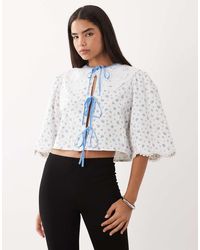 Sister Jane - Dalarna Cotton Broderie Collar Bow Detail Blouse - Lyst