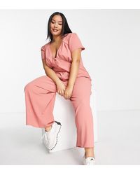 ASOS - Asos Design Curve Bubble Crepe Cap Sleeve Tea Button Front Jumpsuit - Lyst