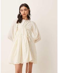 Ghospell - Exclusive Gathered Bow Tie Detail Cinch Sleeve Mini Dress - Lyst