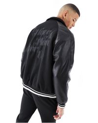 Pull&Bear - Faux Leather Sleeve Bomber Jacket - Lyst