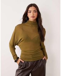 ASOS - Sheer Batwing High Neck Ruched Sleeve Top - Lyst