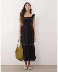 New Look - Embroidered Frill Sleeve Midi Dress - Lyst