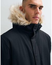French Connection - Faux Fur Hood Detail Padded Parka Jacket - Lyst