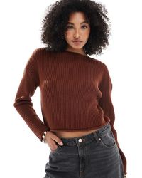 ASOS - Jersey De Corte Cuadrado Con Cuello Redondo Y Borde Vuelto De -Caoba - Lyst