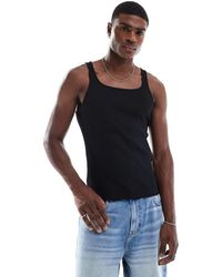 ASOS - Basic Geribbeld, Muscle Fit Hemdje Met Vierkante Hals - Lyst