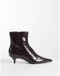 Mango - Faux Leather Croc Look Kitten Heeled Ankle Boot - Lyst