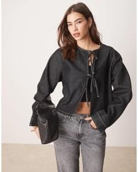 ASOS - Tie Front Denim Top With Long Sleeve With Contrast Stitch - Lyst