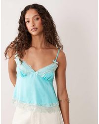 Miss Selfridge - Satin And Lace Cami Top - Lyst