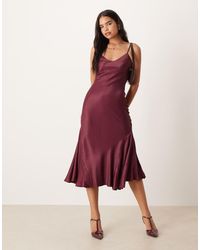 ASOS - V Neck Cami Satin Slip Midi Dress - Lyst